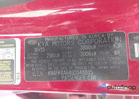 2016 Kia Forte Lx из США, поврежденный, VIN KNAFK4A64G5548835